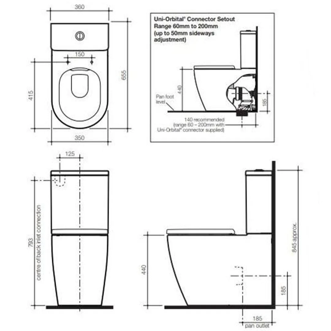 Urbane II CleanflushÂ® Wall Faced Close Coupled Toilet Suite (With GermgardÂ®) - Image 5