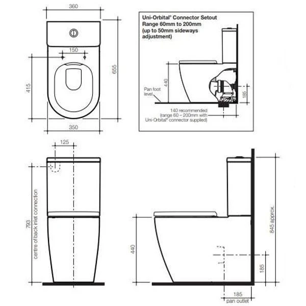 Urbane II CleanflushÂ® Wall Faced Close Coupled Toilet Suite (With GermgardÂ®) - Image 9