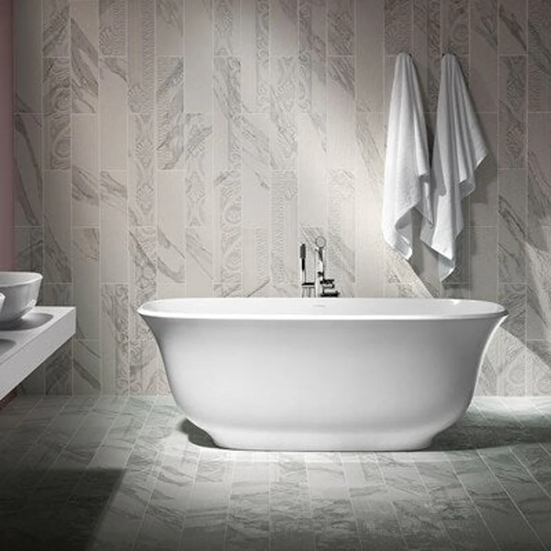 V+A Amiata Matte Stone Freestanding Bath No Overflow Quarrycast White Matte 1645mm - Image 2