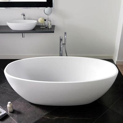 V+A Barcelona 2 Matte Stone Freestanding Bath With Void No Overflow Quarrycast White Matte 1700mm - Image 3