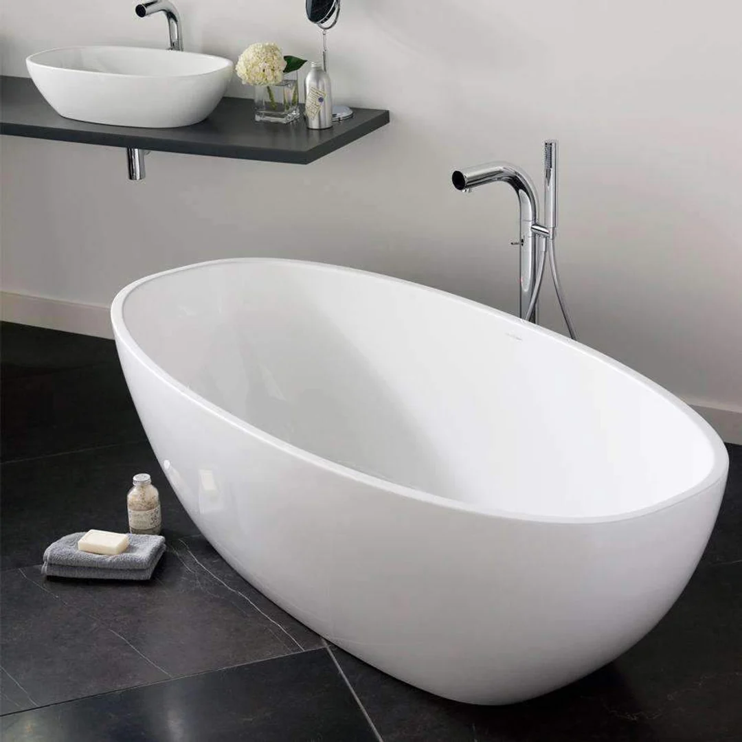 V+A Barcelona Freestanding Bath No Overflow Quarrycast White 1785mm - Image 2