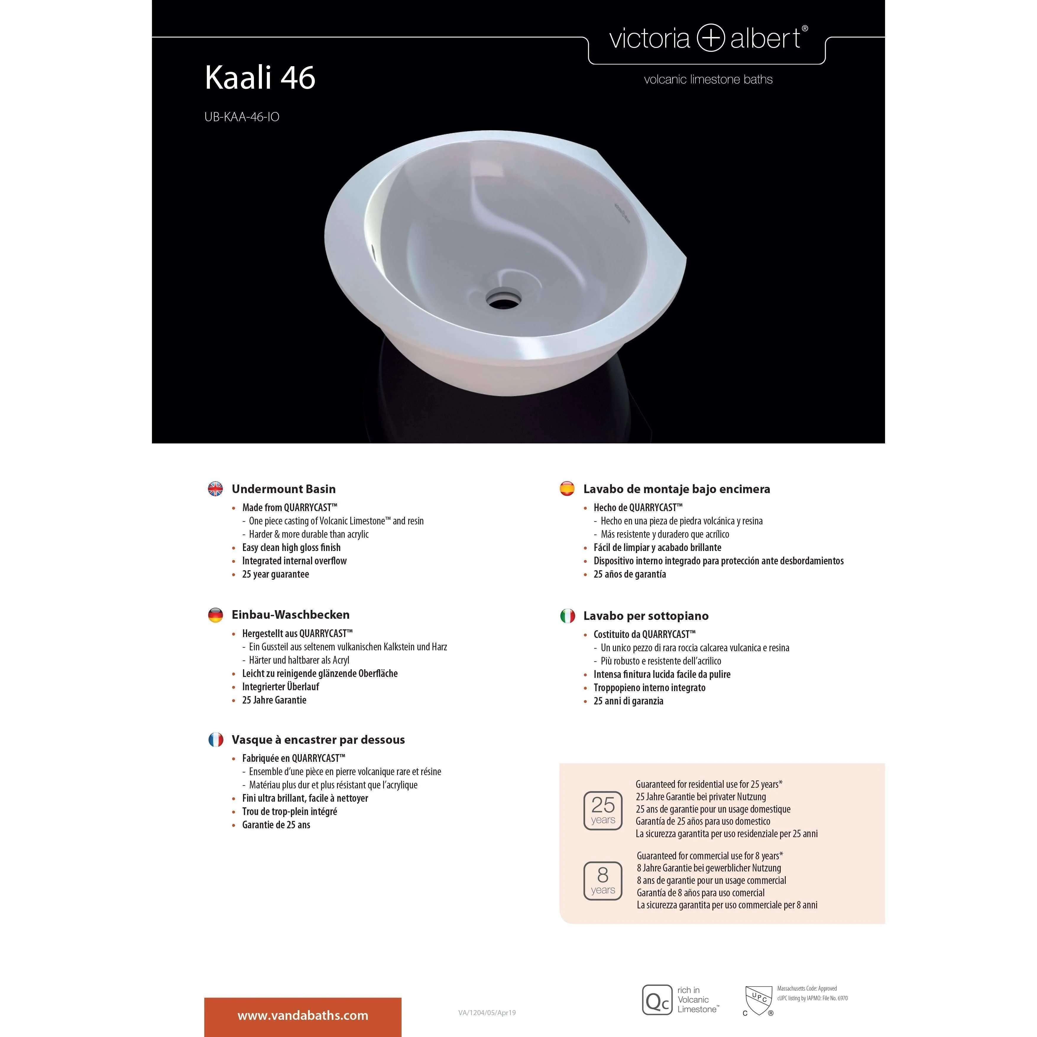 V+A Kaali 46 Undercounter Basin With Internal Overflow Quarrycast White - Image 5