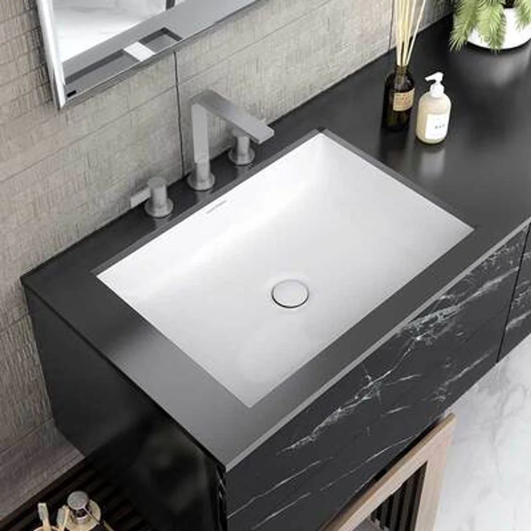 V+A Kaldera 62 Undercounter Basin With Internal Overflow Quarrycast White - Image 2