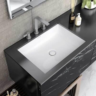 V+A Kaldera 62 Undercounter Basin With Internal Overflow Quarrycast White - Image 3
