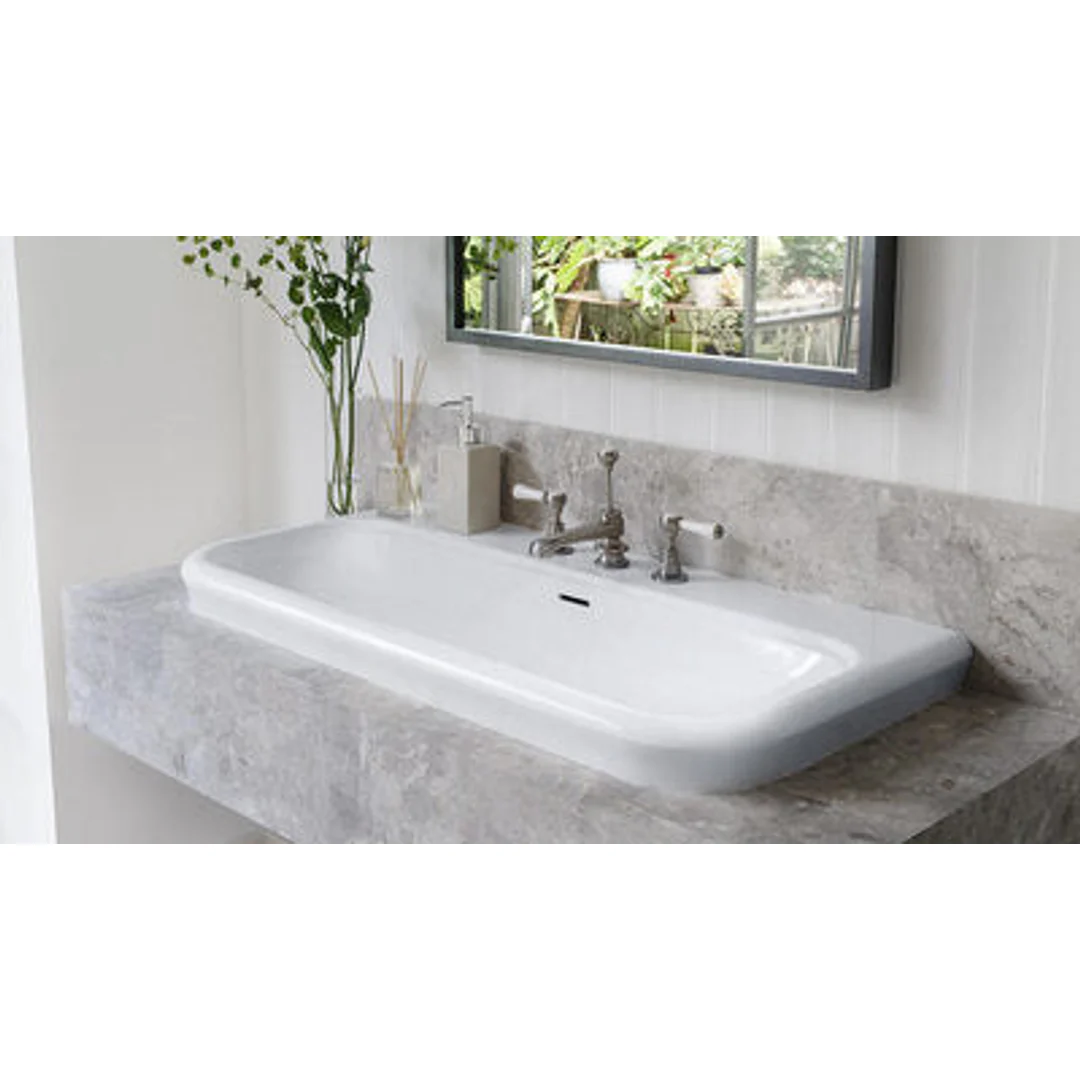 V+A Lario 100 Solo Recessed Basin Internal Overflow No Th Quarrycast White