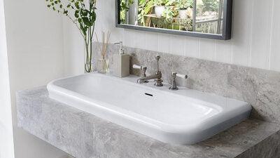 V+A Lario 100 Solo Recessed Basin Internal Overflow No Th Quarrycast White - Image 3