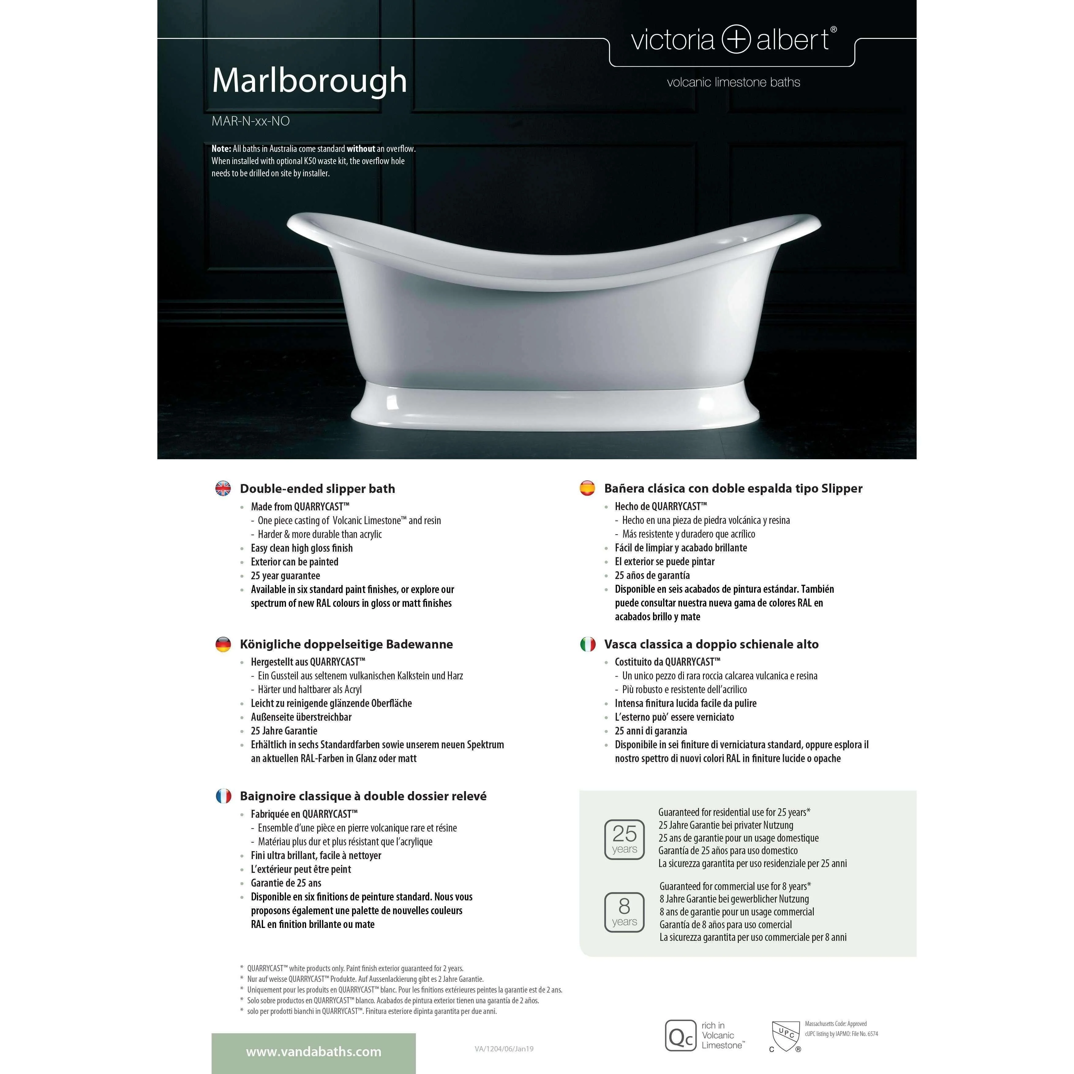 V+A Marlborough Freestanding Bath Quarrycast White 1901mm - Image 5