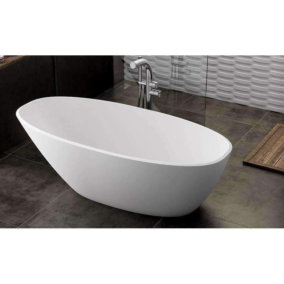 V+A Mozzano Freestanding Bath No Overflow Quarrycast White 1645mm - Image 3