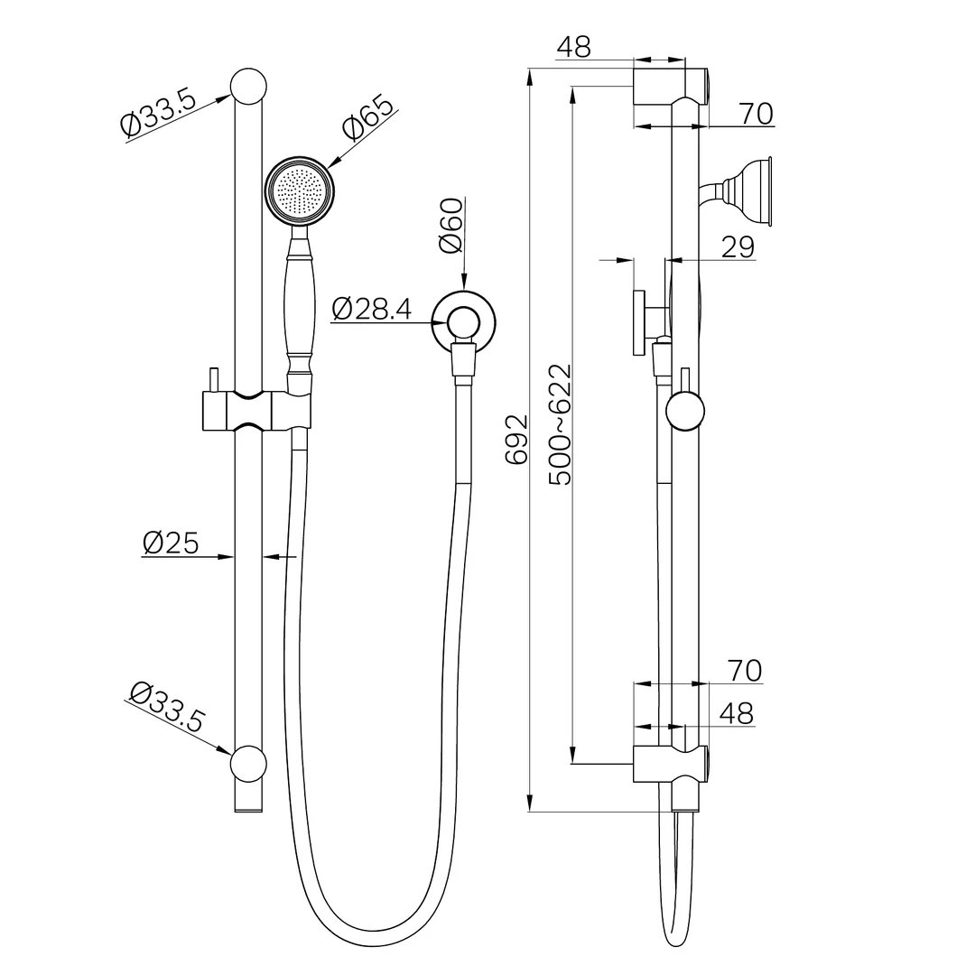 York Nero Shower Rail With Metal Hand Nero Shower - Agred Brass - Image 2