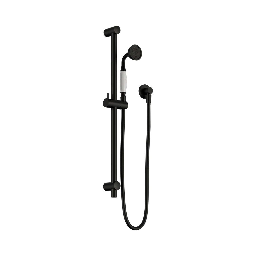 York Nero Shower Rail With White Porcelain Hand Nero Shower - Matte Black