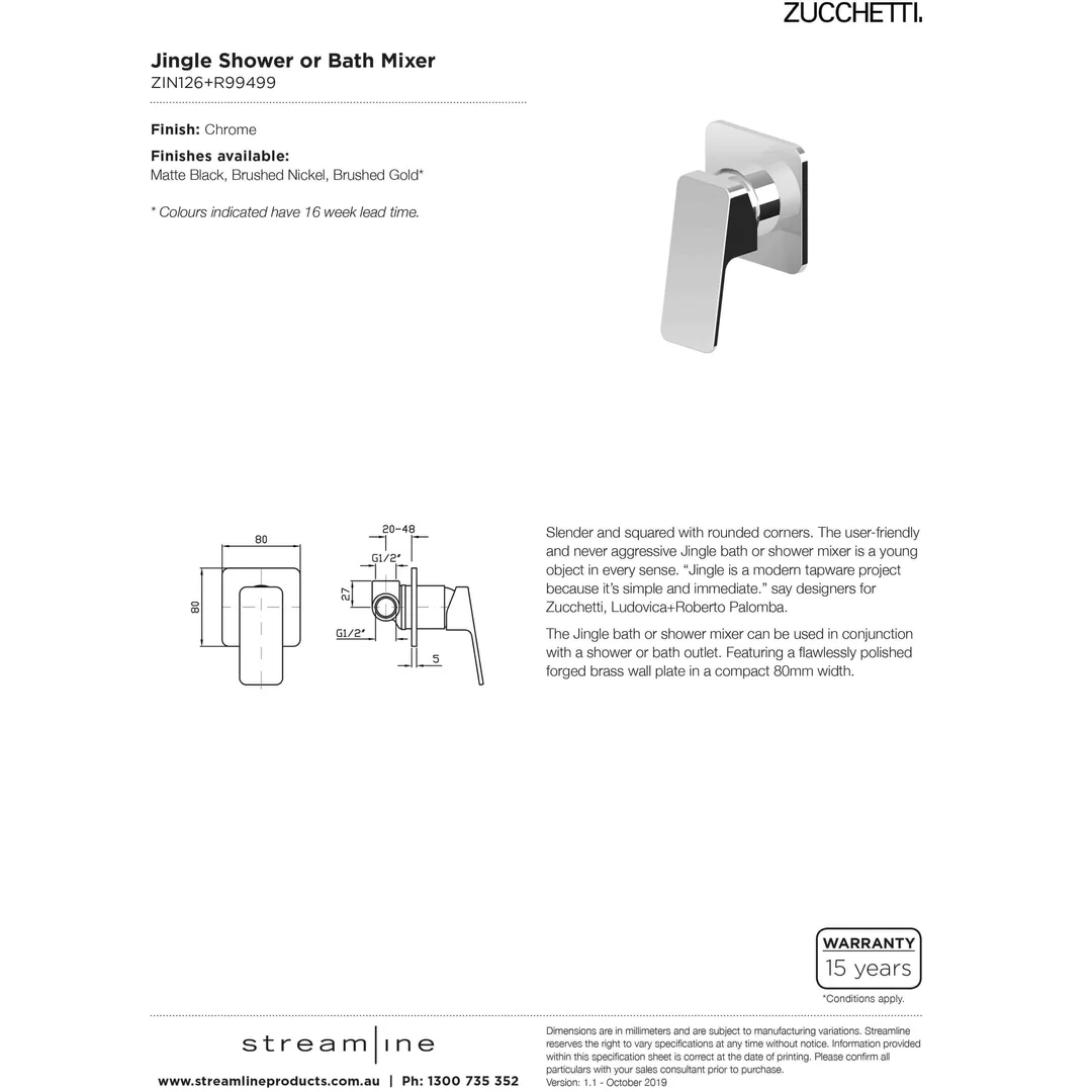 Zucchetti Jingle Shower Mixer Chrome Zin126+R99499 - Image 4
