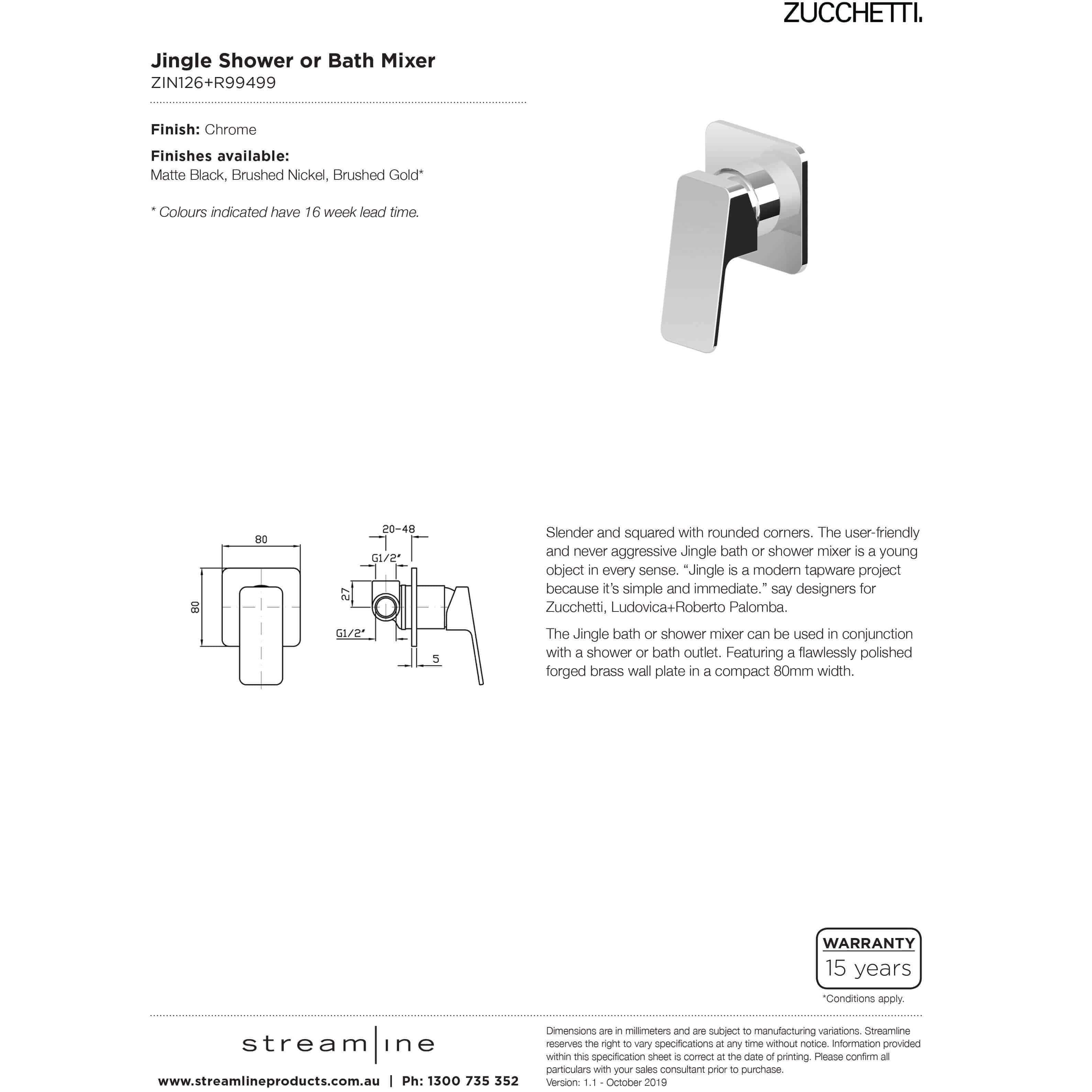 Zucchetti Jingle Shower Mixer Chrome Zin126+R99499 - Image 5