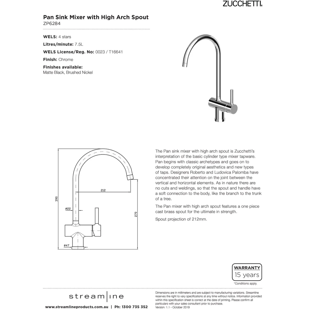 Zucchetti Pan Sink Mixer W/High Swivel Spout Chrome - Image 4